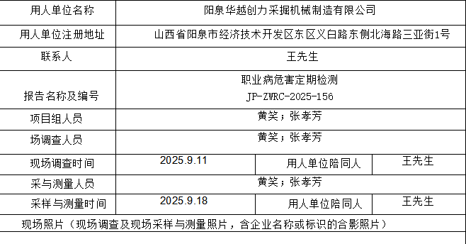 陽泉華越創力采掘機械制造有限公司職業病危害也是定期檢測