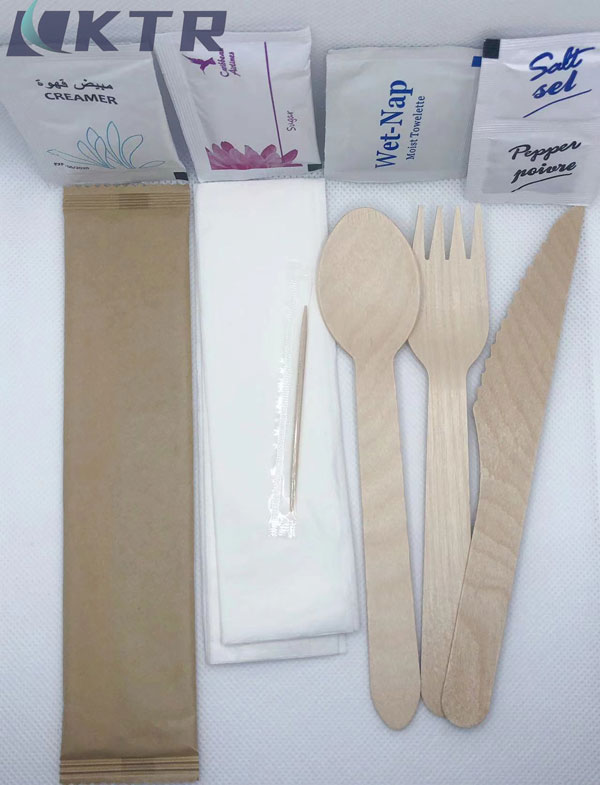 Wholesale Biodegradable Disposable  Wooden Cutlery Sets with Paper Bag