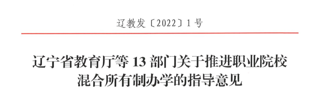 辽宁省教育厅等13部门关于推进职业院校混合所有制办学给出指导意见