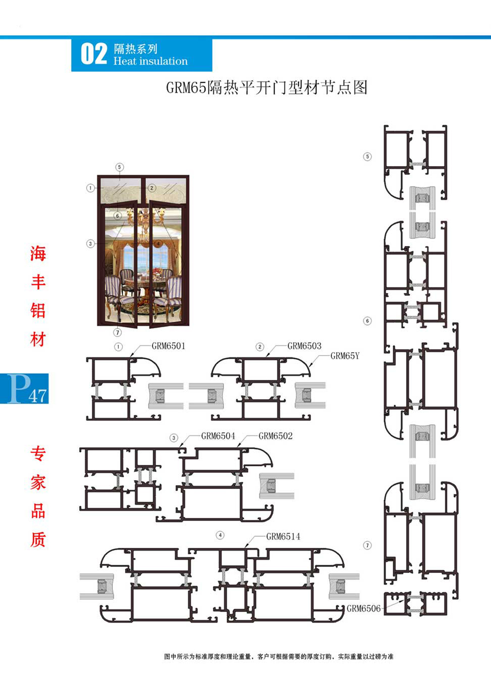 GRM65隔热平开门型材节点图