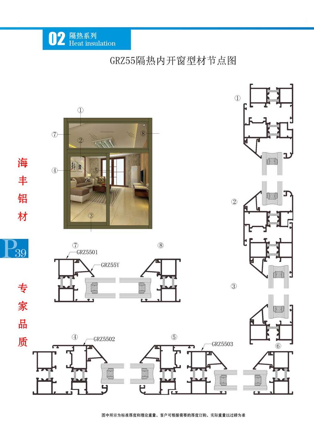 GRZ55隔热内开窗型材节点图