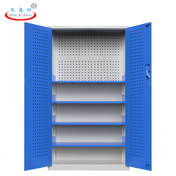 重型工具柜-内四层板带挂板-蓝灰色