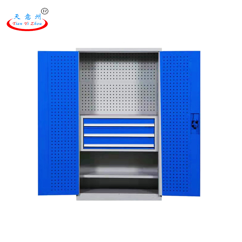 重型工具柜-内三抽带挂板-蓝灰色