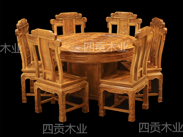 雕花餐桌6椅
