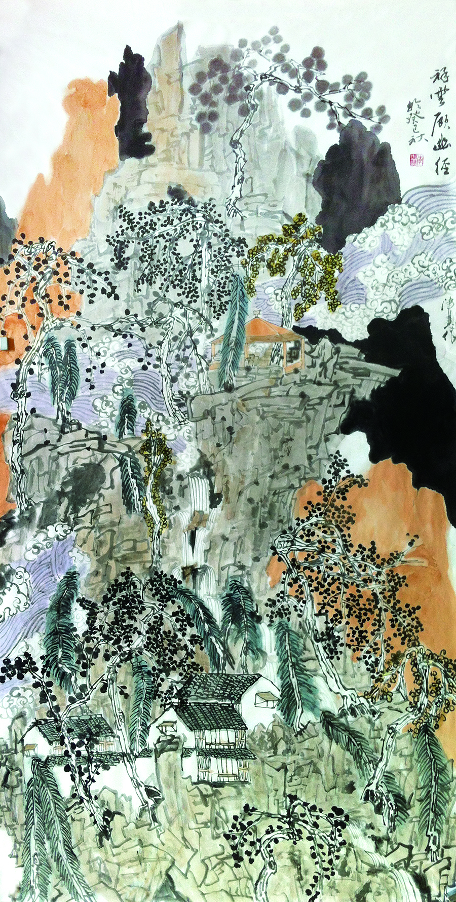 《祥云顾幽径》69x138cm