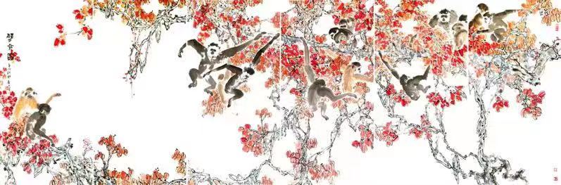 刘景曾《瑞猿升腾图》纸本画芯138cmx69cm