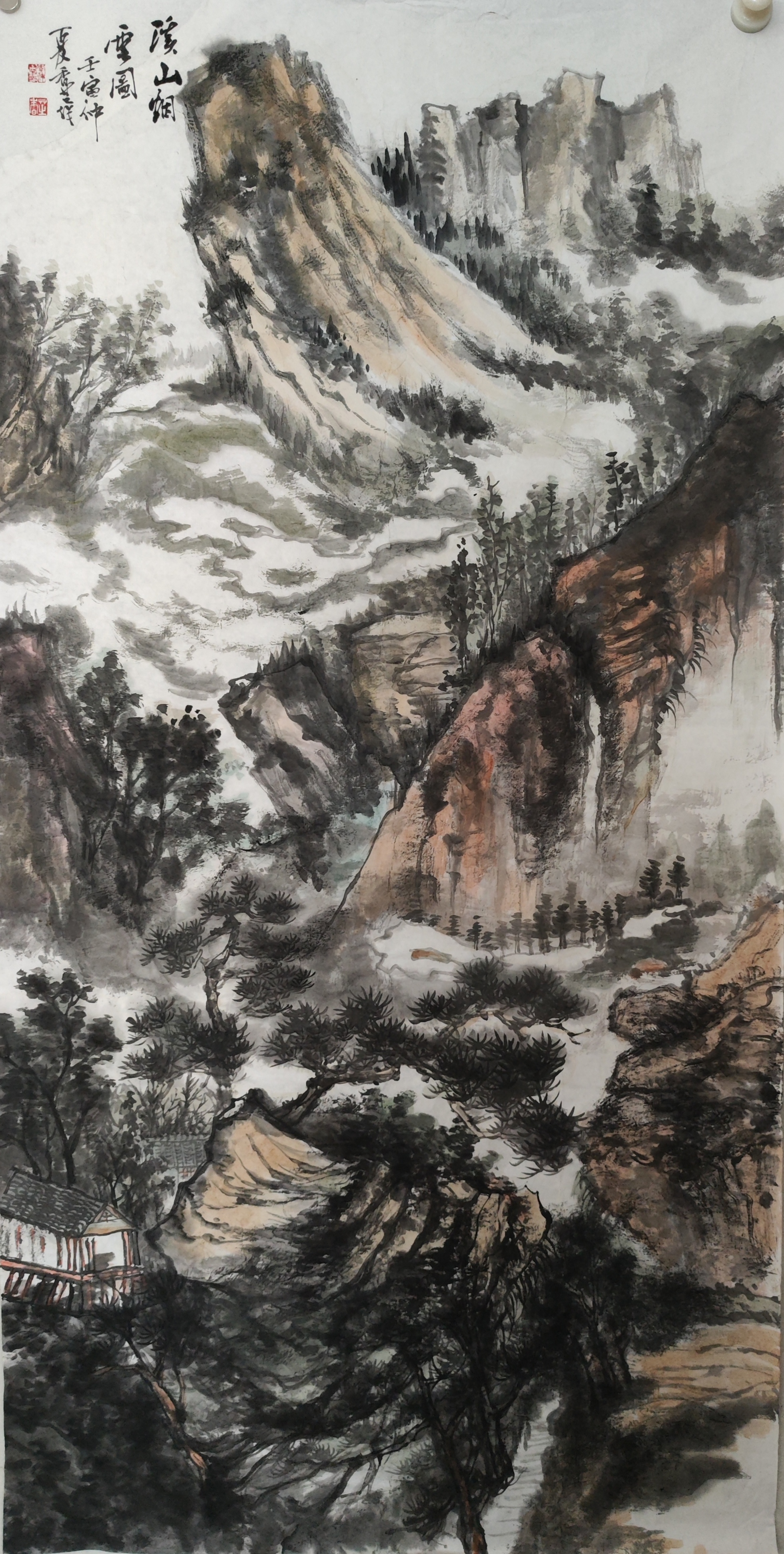 《溪山烟云图》68x136cm
