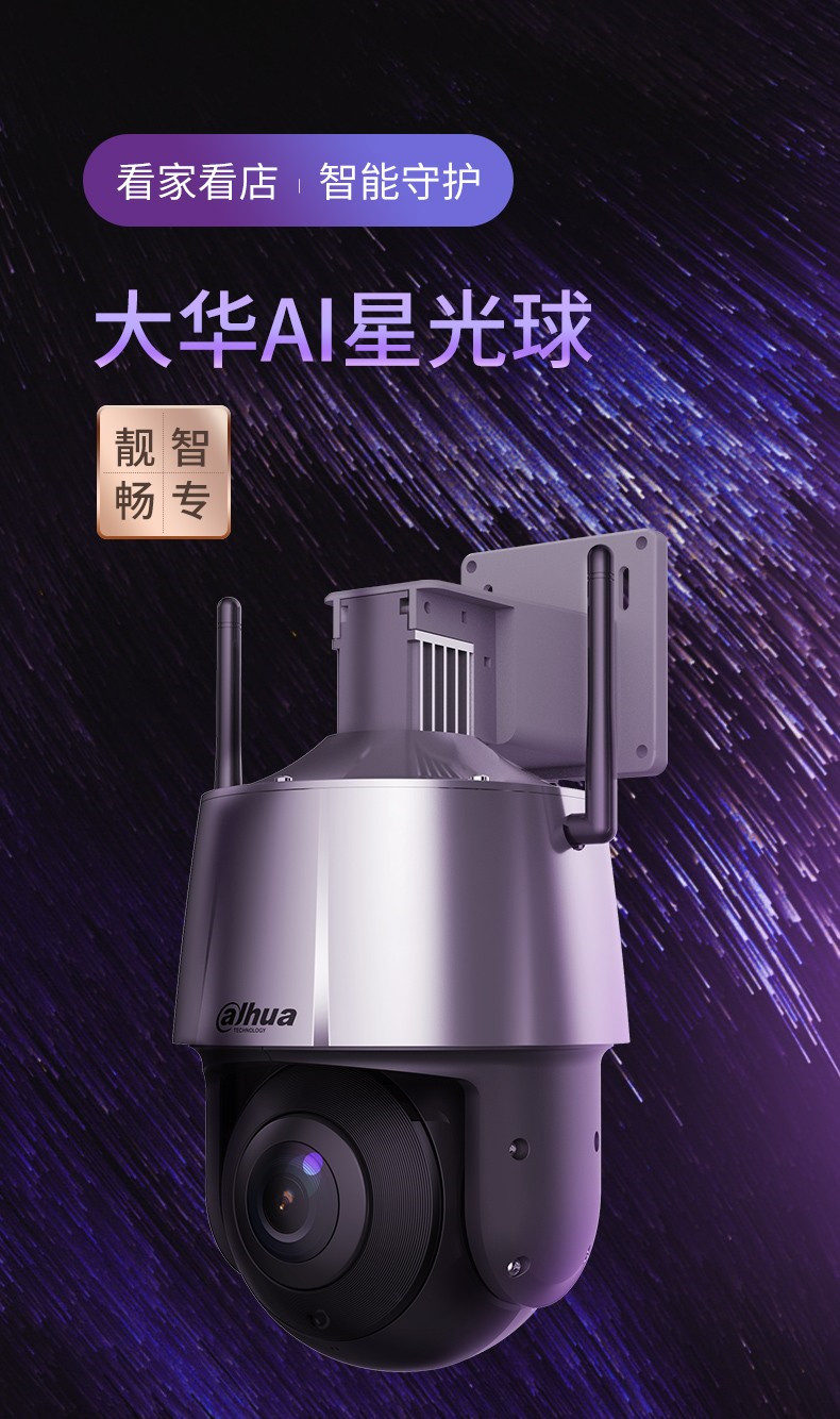 大華200萬星光級高清夜視家用監控 手機 wifi云臺室外360度全景 大華球機標準版+語音對講+聲光報警DH-SD-3A1200-W
